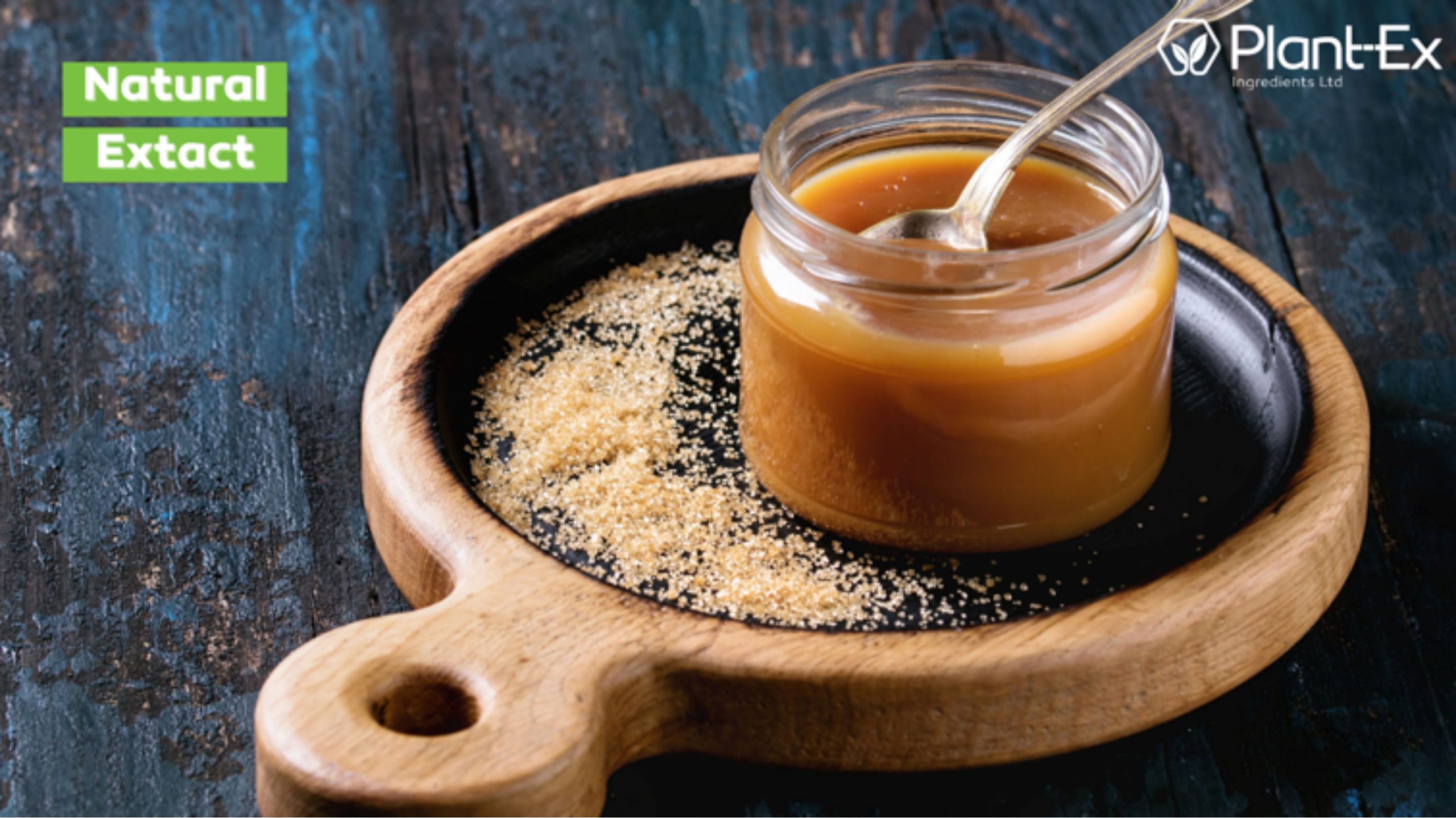 Caramel jar with brown sugar next to it - natural extract