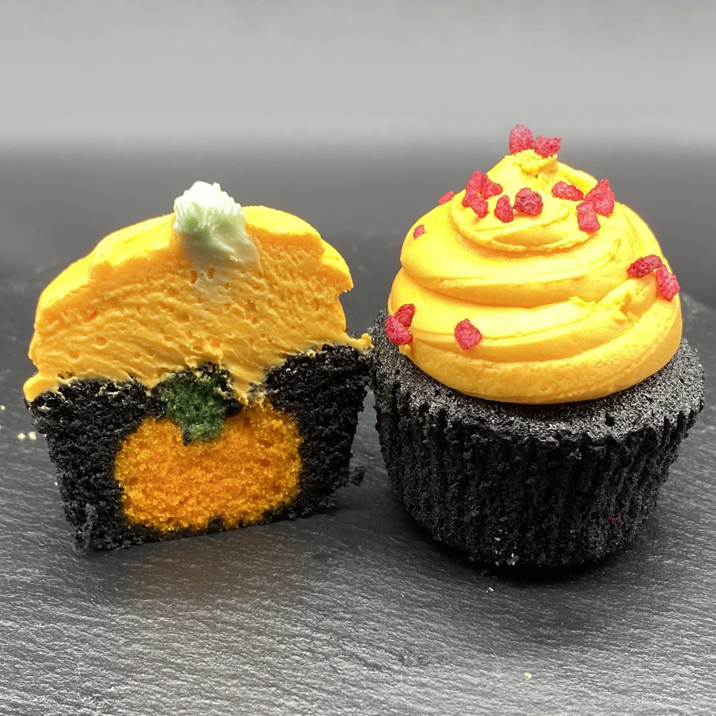 halloween cupcake application yellow black and red
