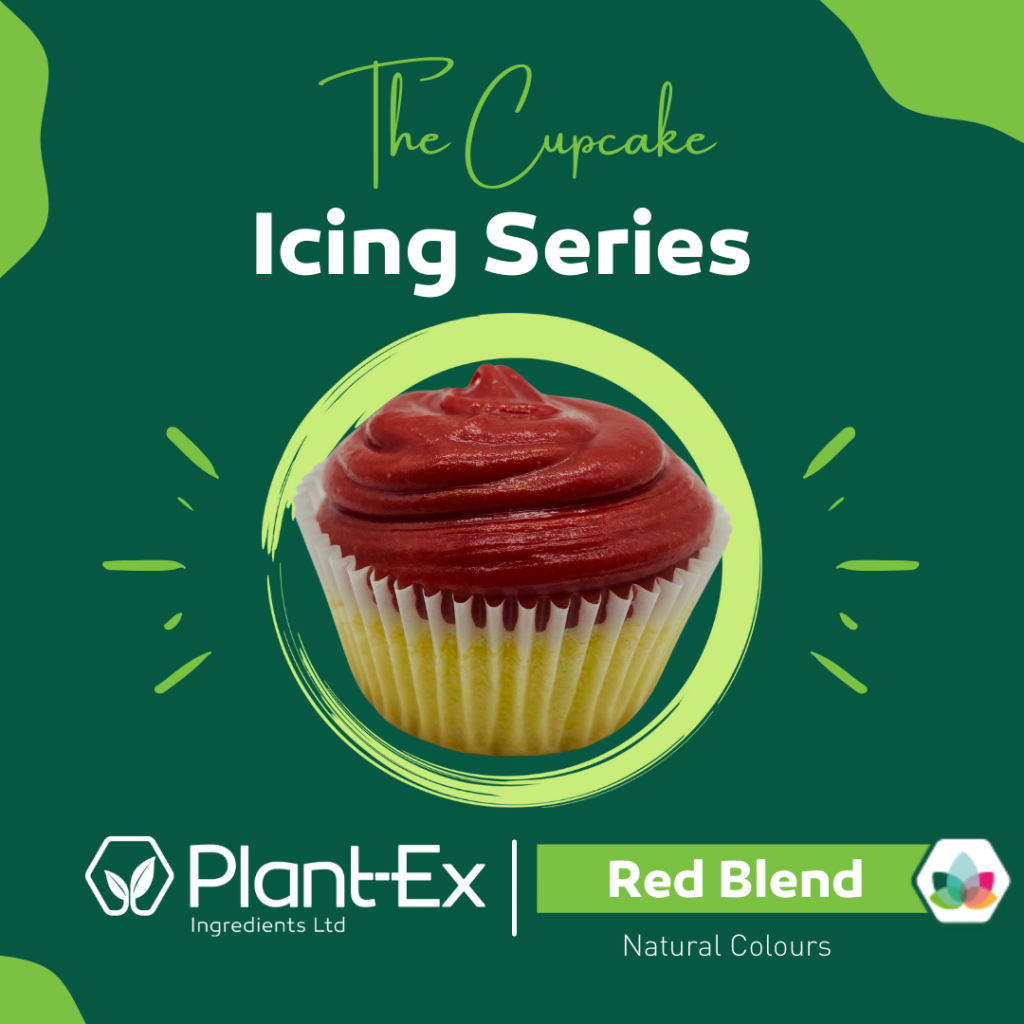 red blend natural colour in icing on cupcake