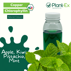 dark green copper chlorophyllin in apple, kiwi, pistachio, mint drink