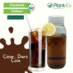 caramel colour brown in clear dark cola drink