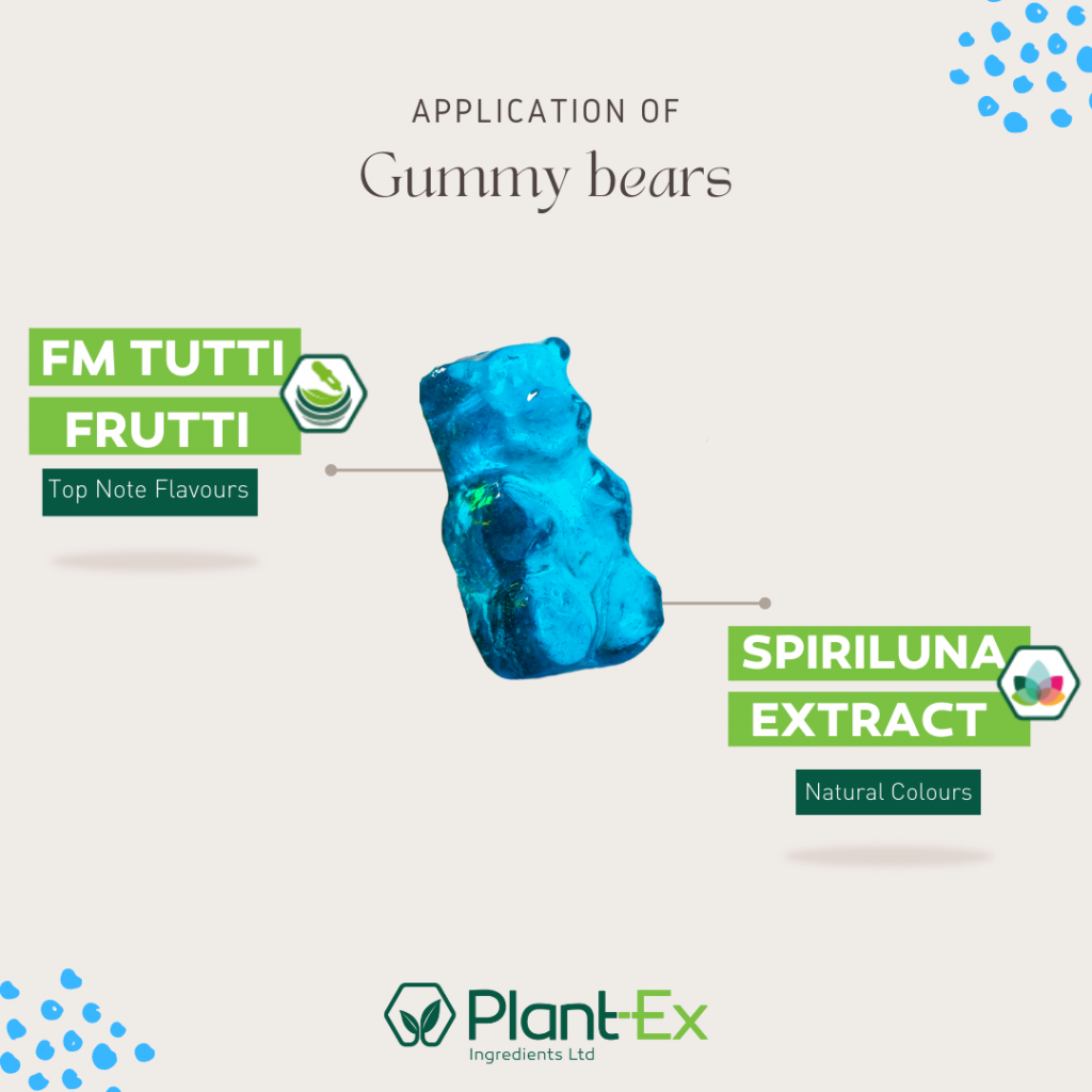 tutti frutti and spirulina extract in blue gummy bears - confectionery