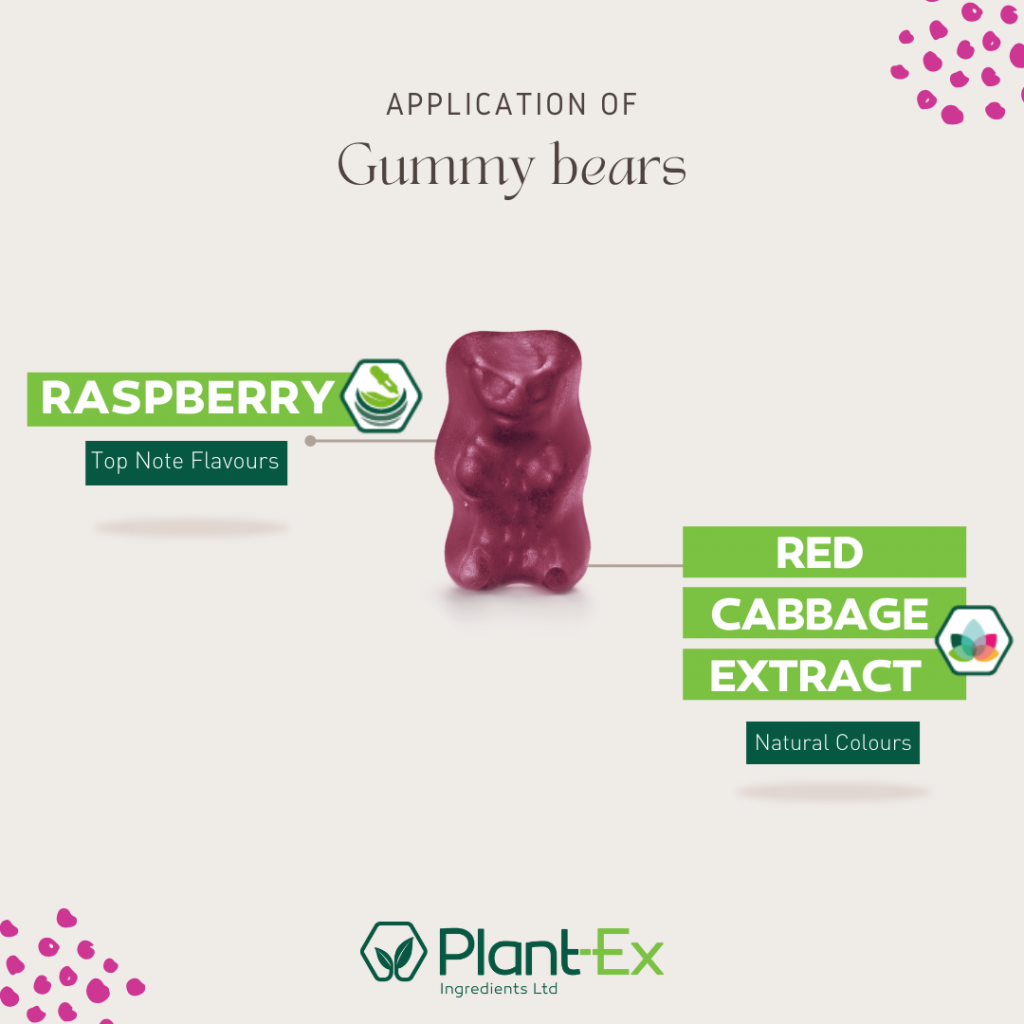 Raspberry, red cabbage violet purple gummy bear